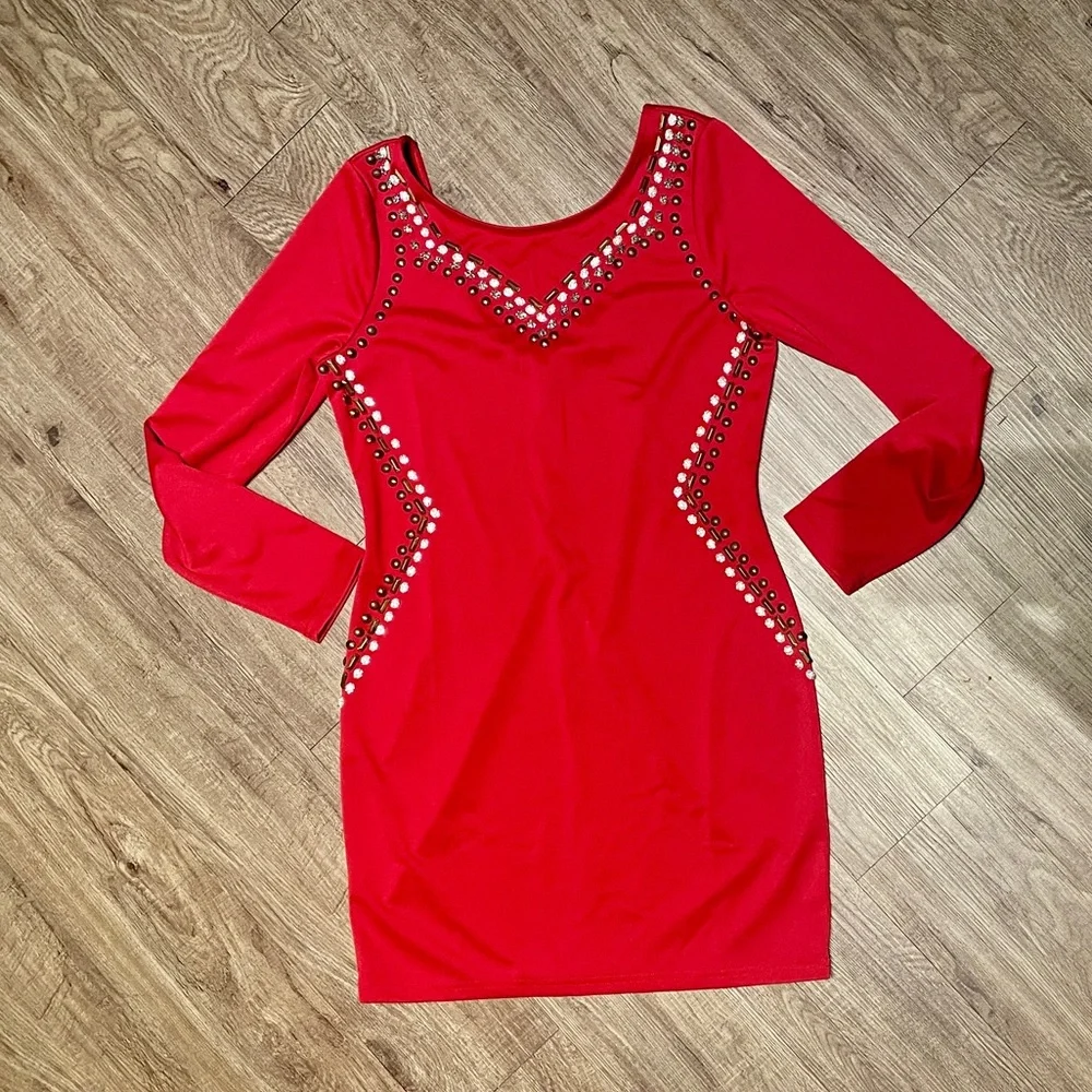 Esley Red Studded Dress sz Large - Picture 1 of 6